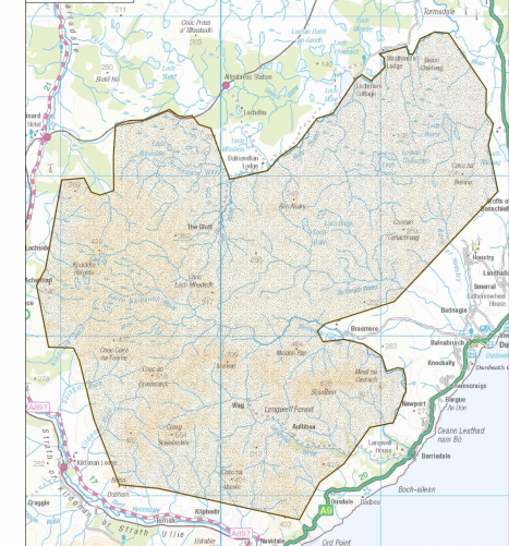 This encompasses an area that includes pretty much the whole of Strathmore Peatlands SSSI, a large part of Wild Land Area 36, and the infamous afforested area around Altnabreac.
