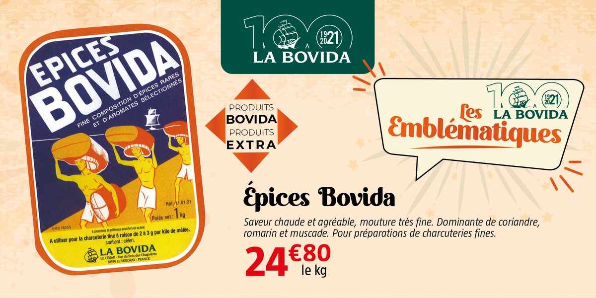 LaBovidaWeb's tweet photo. Dans la série des EMBLÉMATIQUES, je voudrais... Les ÉPICES #LaBovida, un bouquet d'effluves qui a traversé le temps. Une fine composition d'épices rares et mélangées à des aromates exotiques pour la #charcuterie fine. Un secret créé dans les années 40 ! ➡️ https://t.co/wIqLMQOLfr https://t.co/DrLWtugKFM