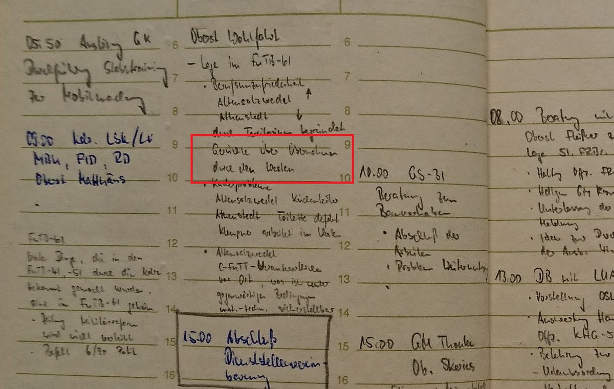 At that time my father was chief of staff of the 1. LVD and he gave me insight into last service diary of 1990. Especially exciting is the note of 13 February 1990 on the "Rumors of takeovers by the West". However, the GS-31 was not taken over - it was closed in 1990. 4/4