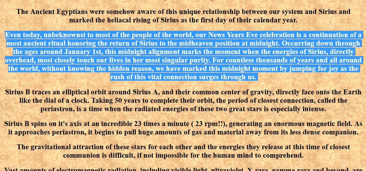 blows up. The specific tilt of our planet, caused by Sirius, gives us our seasons. The Holy Spirit is the reason for the Seasons. We celebrate her on New Years "Eve". She's IS time and the mother of all living.