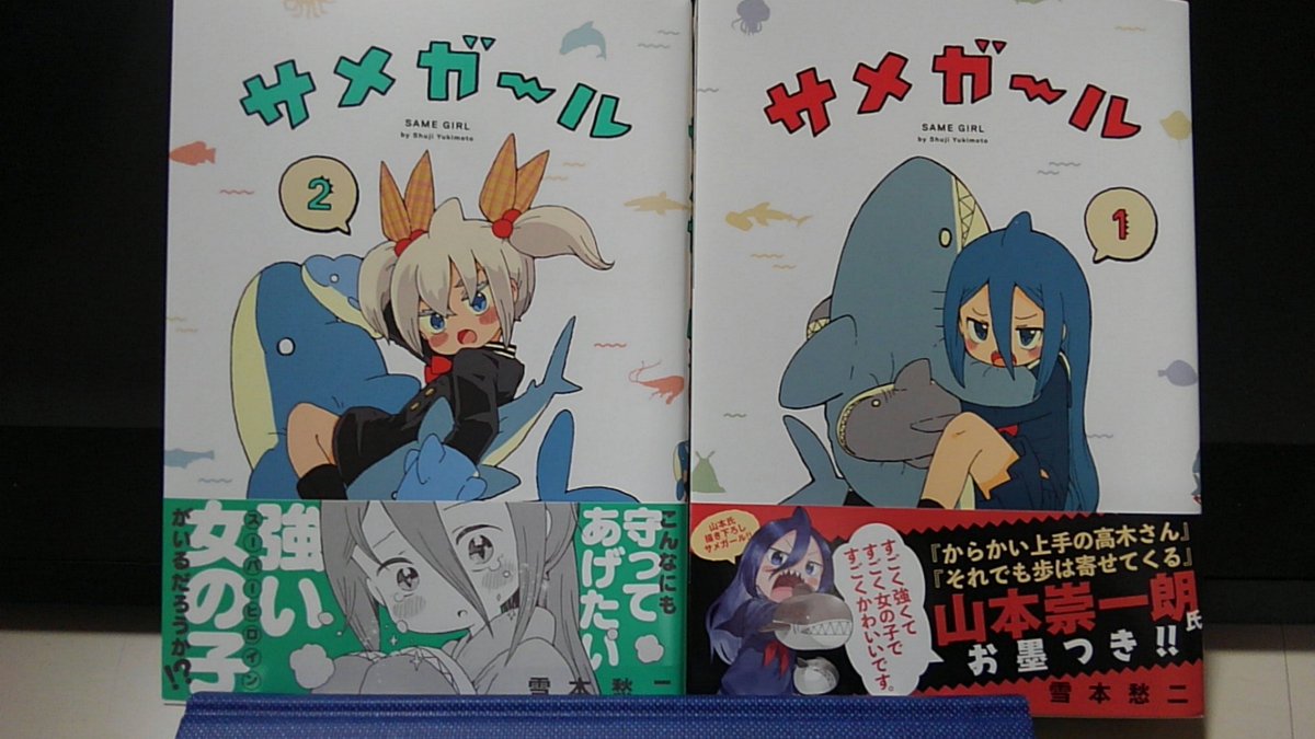 今日読んだ漫画ー!
雪本愁二「サメガール」講談社goodアフタヌーン連載。
深田一花ちゃんは巨大海洋生物から世界の平和を守るサメガール!サメガールとは、と訊かれるとまだよくわかんないですが、かわいい。夏蔵くんが何かと非常識な一花ちゃんにツッコむ役かと思ってたら夏蔵くんもわりと非常識だ! 