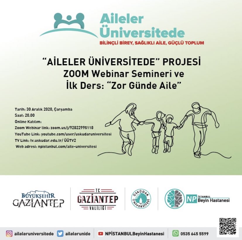 ailelerunide's tweet photo. -@GaziantepBeld @gantepvaliligi , @uskudaruni ve @npistanbul iş birliği ile gerçekleştirilen Aileler Üniversitede Projemizin "Zor Günde Aile" başlıklı ilk dersini 30 Aralık Çarşamba 20.00’da gerçekleştiriyoruz. https://t.co/v5qLj5wxDd