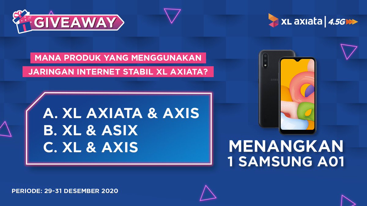 ⛔ GIVEAWAY SAMSUNG A01 ⛔

Cara dapetinnya: 
1. Follow <a href="/XLAxiata_Tbk/">XLAxita</a>
2. Reply di komen pake jawaban kamu sebanyak-banyaknya

Gas! Kutunggu sampe 31 Desember 2020~

#JaringanInternetStabil #Fiberisasi <a href="/myXL/">XL</a> <a href="/AXISgsm/">AXIS</a>