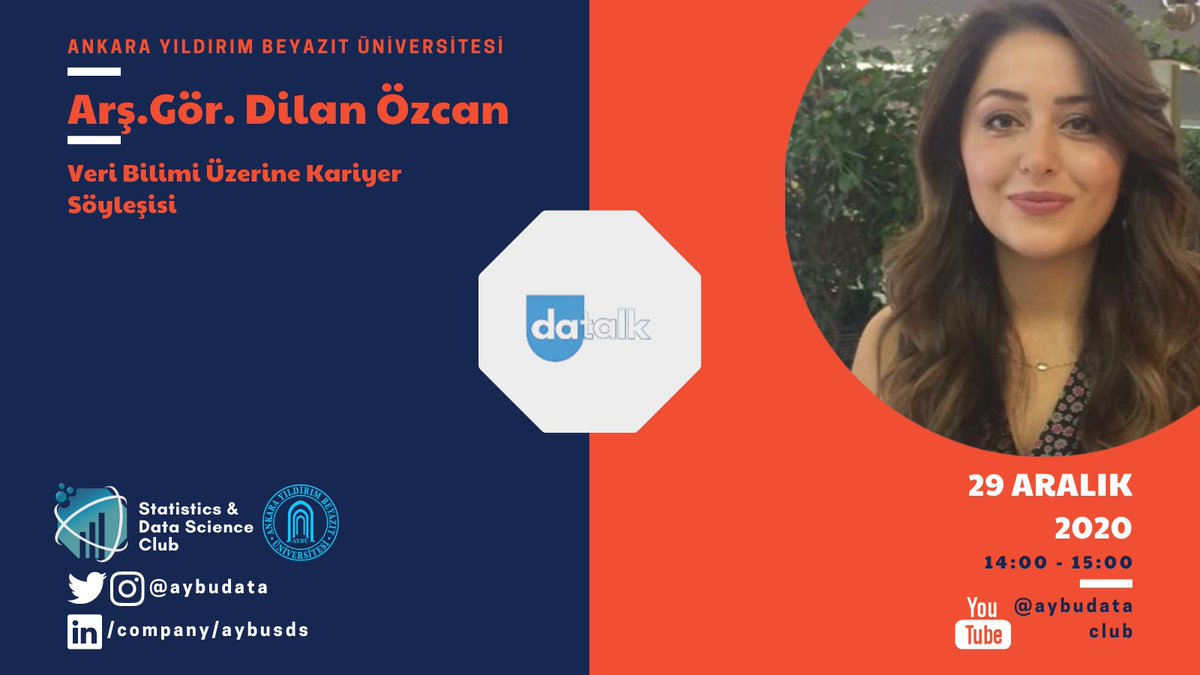Dilan Özcanla Veri Bilimi üzerine gerçekleştireceğimiz söyleşimiz
Bu gün gün saat 14:00' da! Yayınımız yotube üzerinden gerçekleştirilecek. Yayına bio'daki linkten katılabilirsiniz.