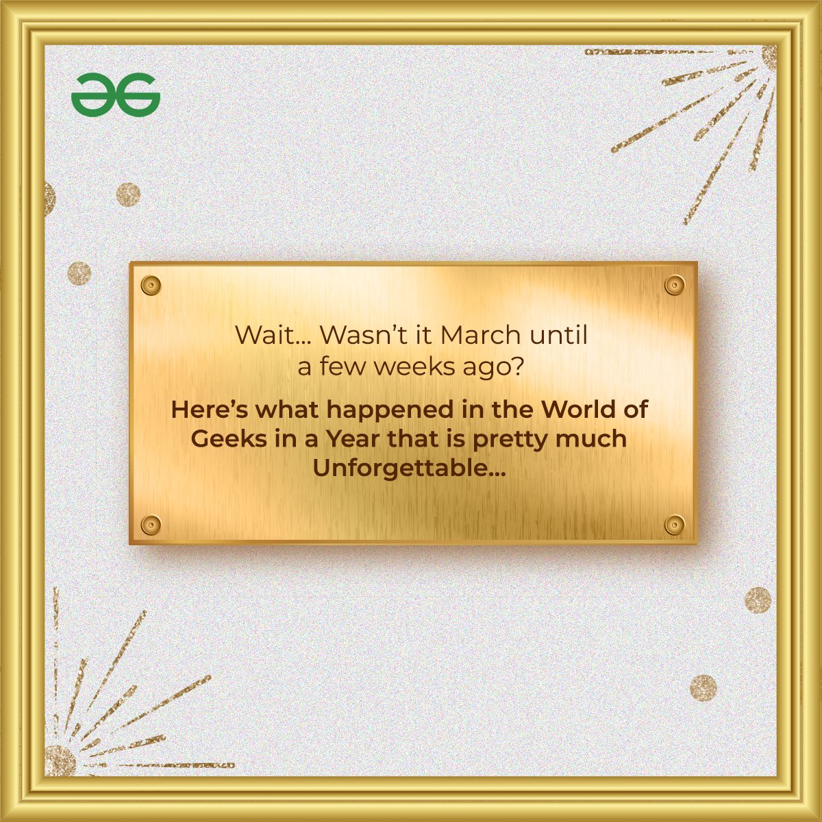 geeksforgeeks's tweet image. Here's a Peek at what the Geeks were upto this Year! 
.
.
And a Promise that we will Welcome the New Year together with a Bang! 🌟
.
.
𝘚𝘵𝘢𝘺 𝘛𝘶𝘯𝘦𝘥 𝘧𝘰𝘳 𝘢 𝘎𝘳𝘦𝘢𝘵 𝘚𝘶𝘳𝘱𝘳𝘪𝘴𝘦! 😌
.
.
#Flashback2020 
#ResolutionDays2021 #gfg #learntocode #onlinelearning