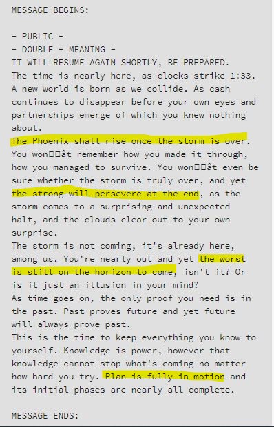 On December 25 Mr Pool retweeted August 16 message about the Phoenix and that the worst was still on the horizon to come. 1/*