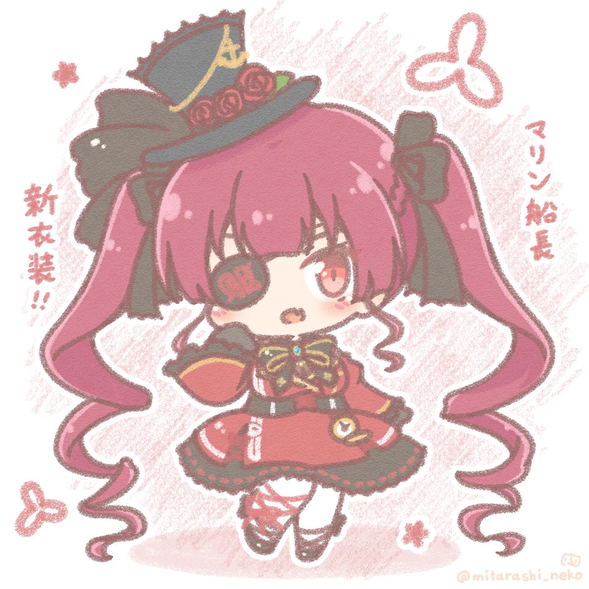 houshou marine 1girl red hair eyepatch hat twintails solo dress  illustration images