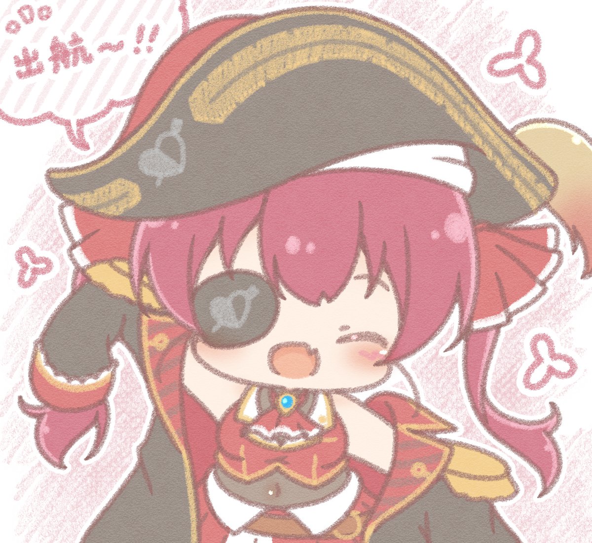 houshou marine 1girl red hair eyepatch hat twintails solo dress  illustration images