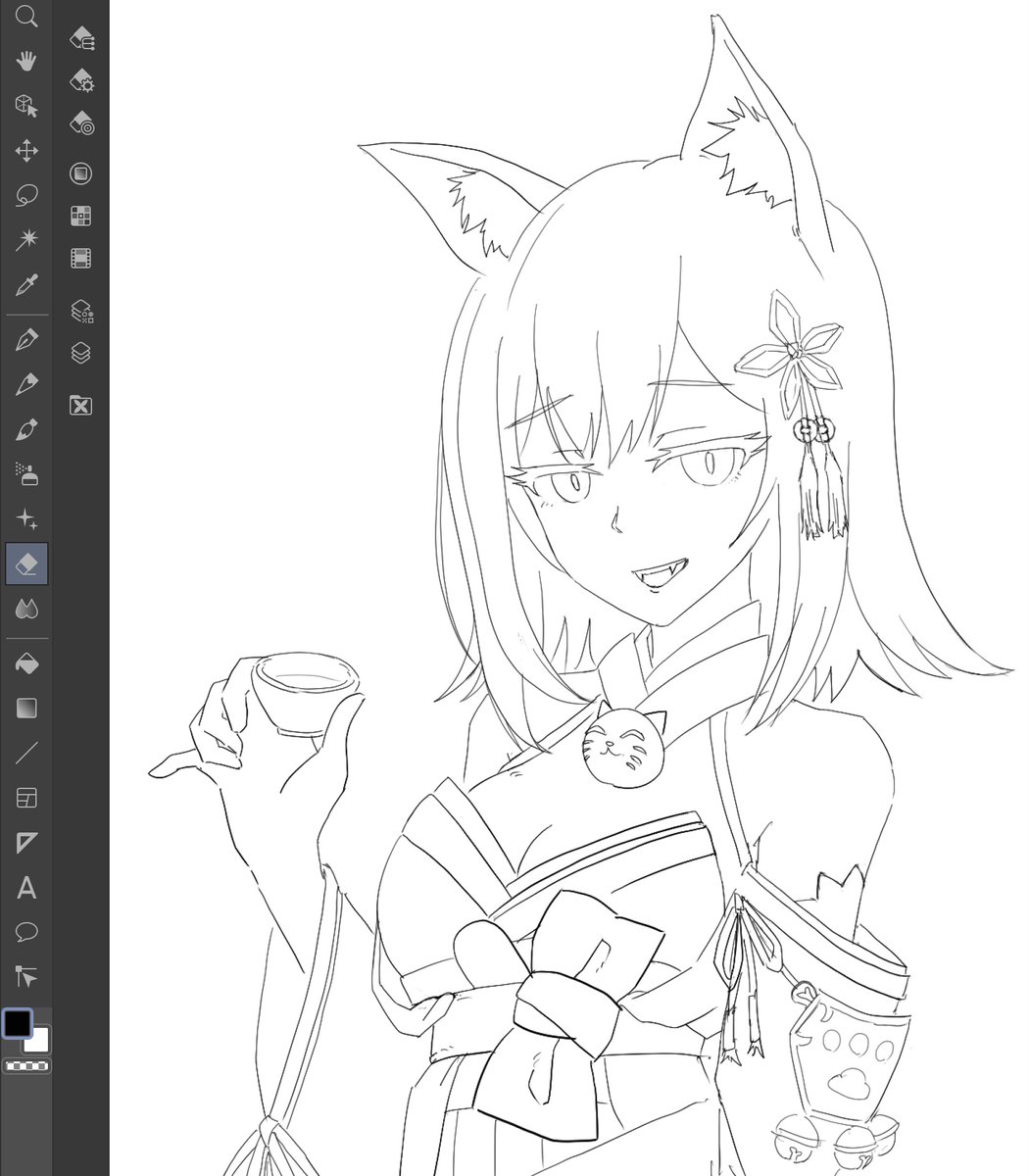 Village Vanguard Music 年末年始のお休みは主にお絵描き練習に時間を費やしたいと考えている中の人は色塗りがとても苦手なのですが それ以前に線画もあまり得意ではないので 招福にゃこ さんの新規イラストなどを描いていく 線の太さのメリハリというか