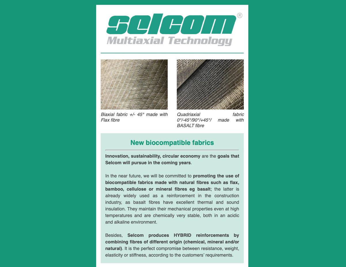 selcom_srl's tweet photo. New Selcom Newsletter is out! Have you already read it? Check it out here: https://t.co/NgioD8z89P 
#multiaxialfabrics #multiaxials #compositematerials https://t.co/NzJBn9OCJy