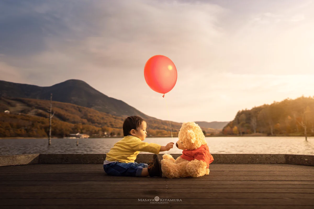 まるで絵本！子供のいまを相棒のくまさんと一緒に