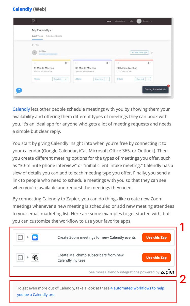 (10) Instead of leading to a landing page - this routes to a blog breakdown of each tool with specific zaps (that lead back to the individual onboarding pages seen earlier) or to a separate featured blog with the top 4 zaps for X app: