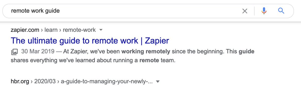 (12)  @zapier are now expanding this approach past discovery of tools you’d imagine their customers connect with - and moving into more distanced topics like remote work + starting a side hustle (this was the 2nd non-ad result)