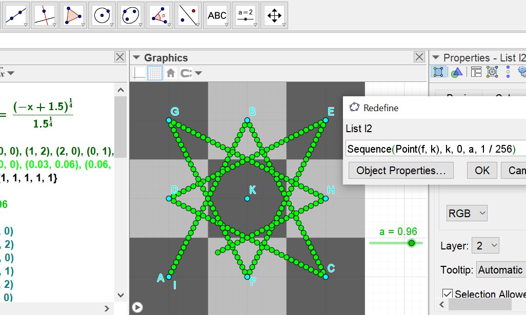 Even with a smaller increment for a, I didn't get what I wanted. So I created the Sequence :l2=Sequence(Point(f, k), k, 0, a, 1 / 256)shown in green which creates up to 257 points along the path when a=0...1 #thread 3/n