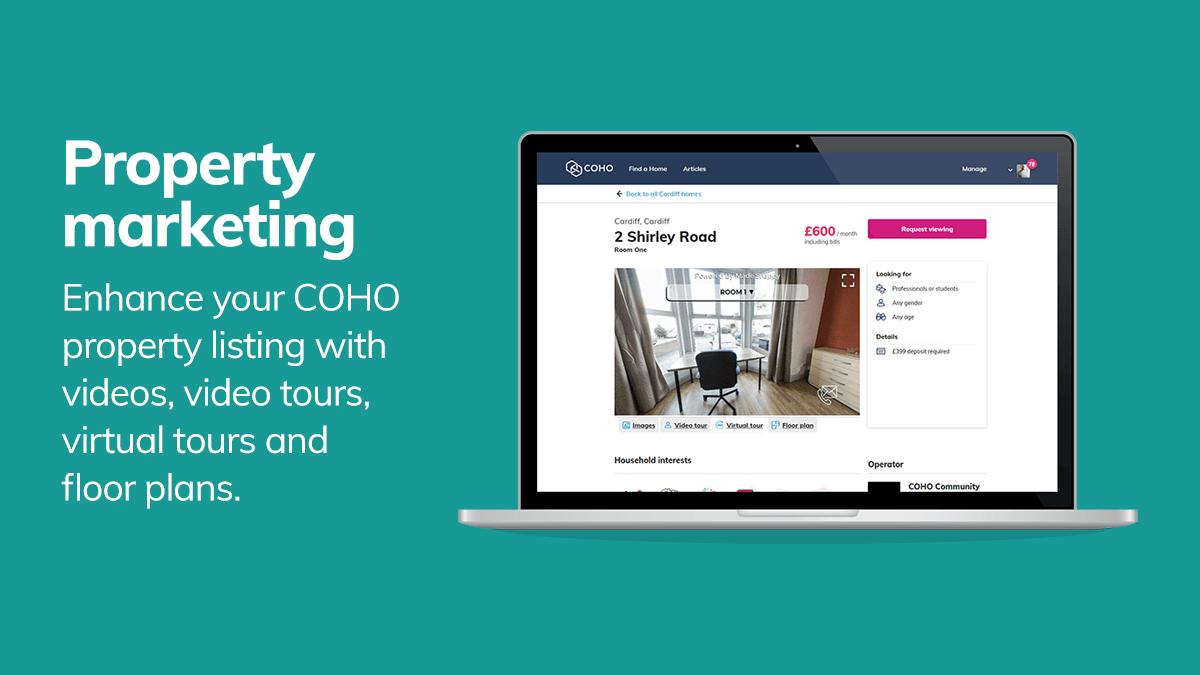 CohoHomes's tweet photo. Built in virtual tours, videos, and floor plans can be added from within your manage property page.

Visit https://t.co/w0Jszhz2lU for more details.

#coliving #proptech #landlord #propertyinvestor #startup #hmo https://t.co/TlOWf1WDBr