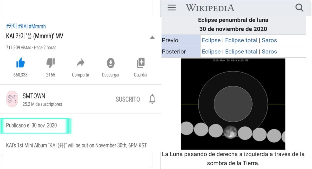 Así que la mayoría de cada MV que se libera es el día de un eclipse. Hasta con el comeback más reciente del nuevo solista Kai, su fecha de debut coincidió con un eclipse.¿Mucha coincidencia no?! 