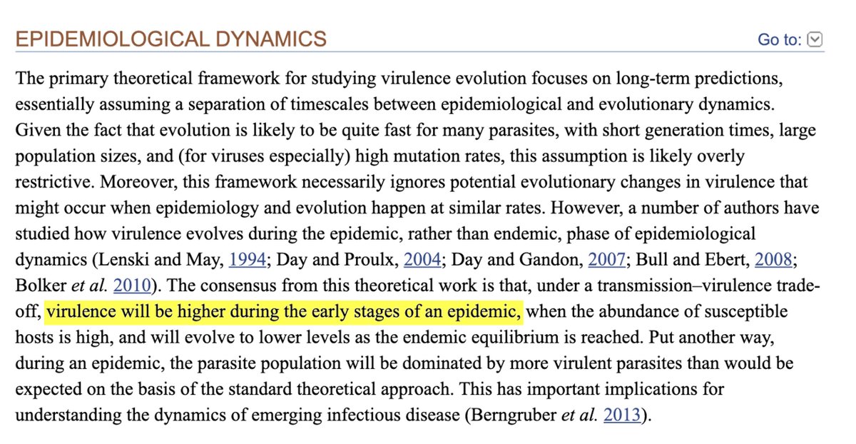 The devil is in the details. For example, in the early stages of a pandemic, when most ppl aren't infected (the case now with COVID), virulence tends to increase.