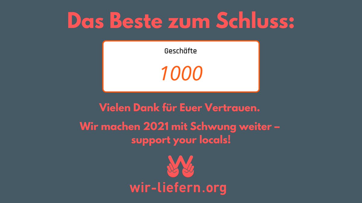 Wirliefernorg's tweet photo. Keine neun Monate nach der Gründung verabschiedet https://t.co/1G6wSVVKqB das Jahr mit einer Zahl, von der wir vor ein paar Monaten nur träumen konnten. 

#lockdown #supportyourlocals #supportyourlocaldealer #wirliefern #shutdown #silvester2020 #corona #silvester #wirliefernorg https://t.co/j8aI0VEcsK