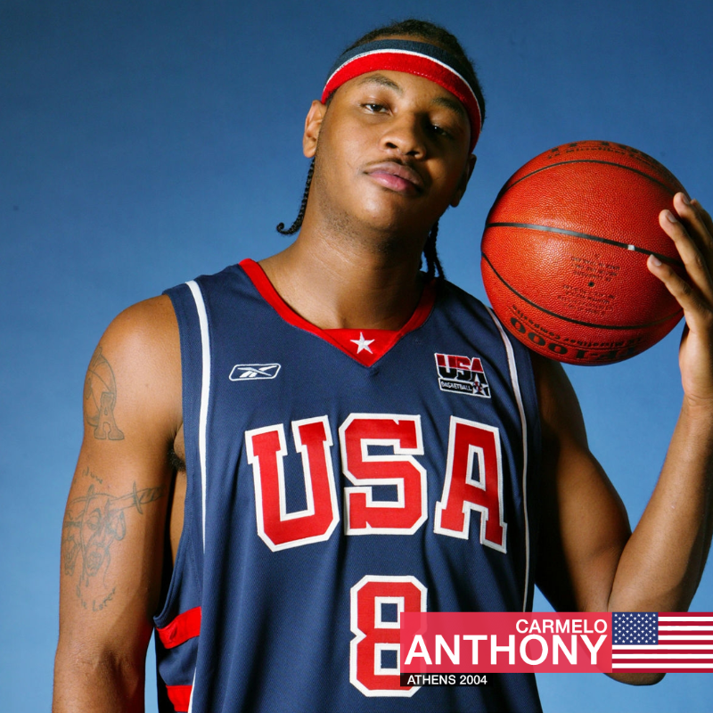 Olympics's tweet photo. The ONLY three-time Olympic champ in men’s basketball - @CarmeloAnthony. 🏀