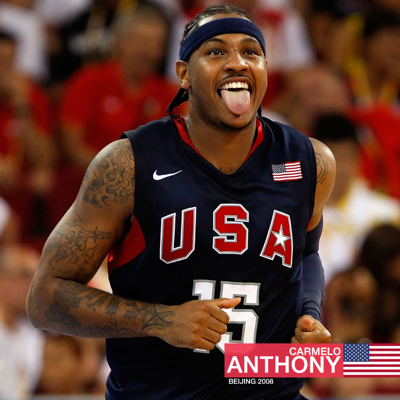 Olympics's tweet photo. The ONLY three-time Olympic champ in men’s basketball - @CarmeloAnthony. 🏀