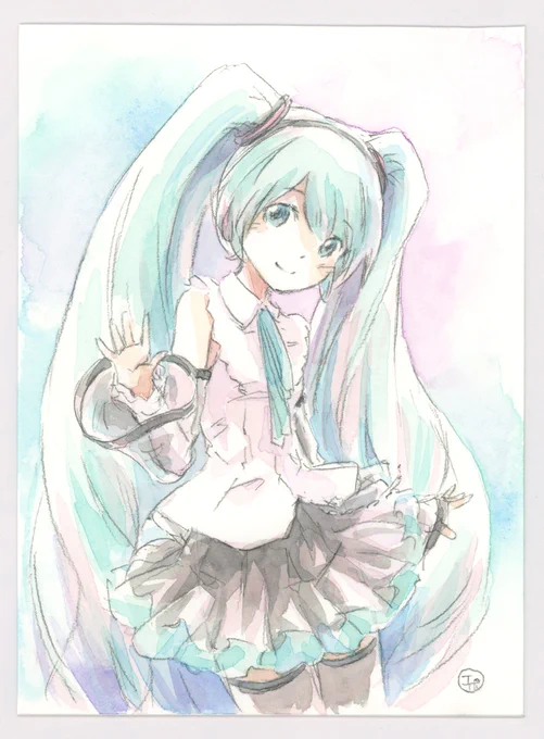 NTミクさん発表の時に描いたミクさんを加筆しました。背景も入って良い感じ 