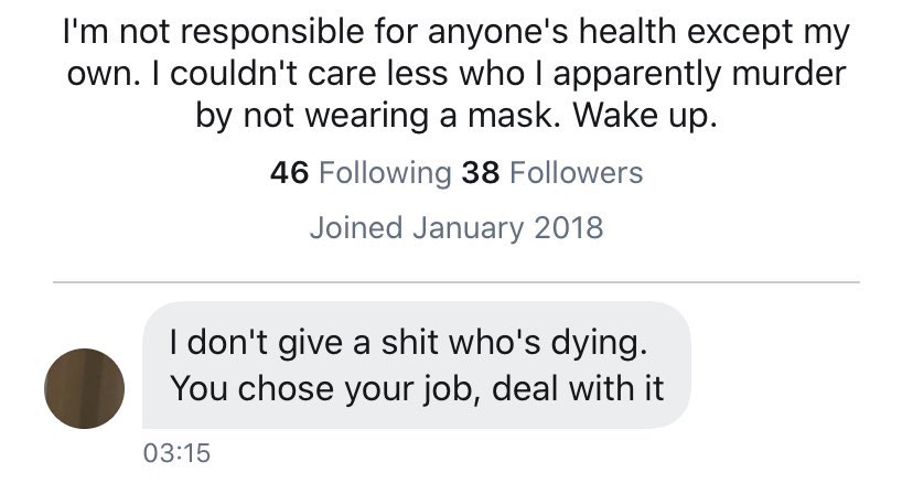 “I don’t give a **** who’s dying. You chose your job, deal with it” This is kind of thing frontline NHS staff like @sbattrawden are having to deal with every day on social media. Please keep your support for NHS staff going so that noise like this gets drowned out.