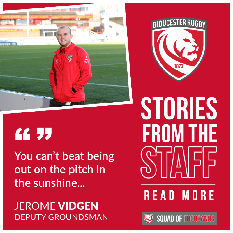 gloucesterrugby's tweet photo. 📖 #StoriesFromTheStaff 

💬 "You can't beat being out on the pitch in the sunshine..." ☀️

Meet Jerome Vidgen, our Deputy Groundsman, as we bring you stories from our staff as part of our #SquadOfThousands campaign. 🌱

#SquadOfThousands