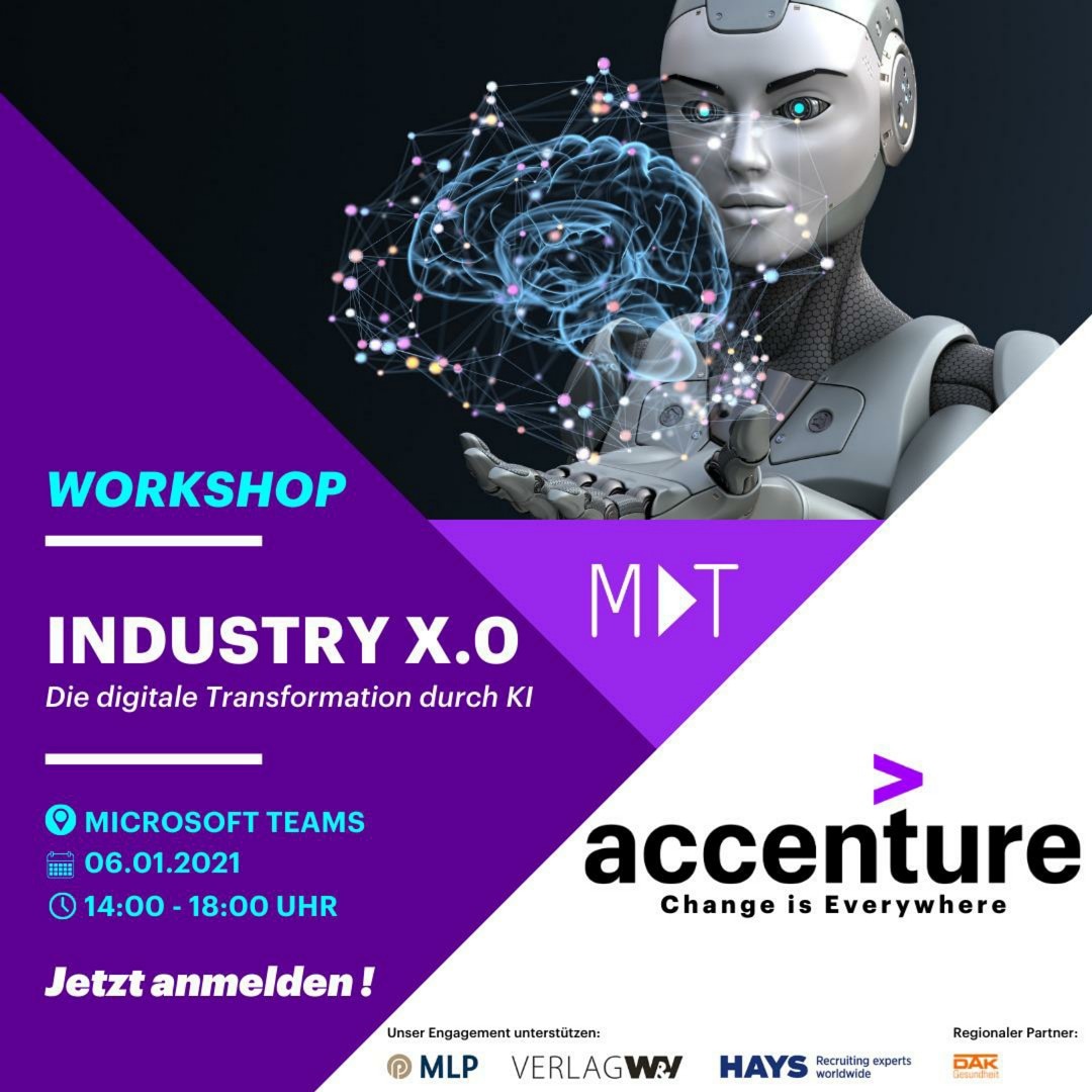 Online Workshop über IT K.I. mit dem Consulting Unternehmen accenture Dienstleistungen GmbH am 06.01.2021 von 14:00 - 18:00 Uhr. Für Studierende ab dem 3. Fachsemester.
Gleich anmelden: 

https://bit/2KHkwGy
