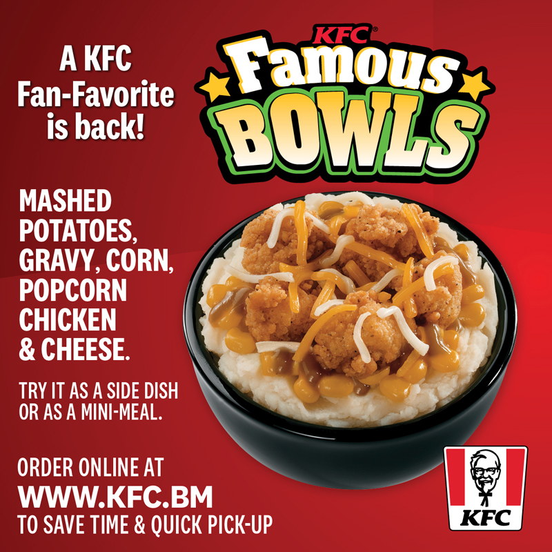 Have you heard? The KFC mashed potato Famous Bowl is back. Comfort food at its best! 
Order online at KFC.bm
#KFC🍗