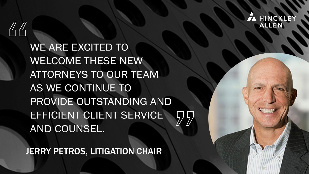 We’re proud to announce that <a href="/HinckleyAllen/">Hinckley Allen</a> has hired eight new litigators, demonstrating our continued growth in New England. Read more about our new team: bit.ly/2XczuaF