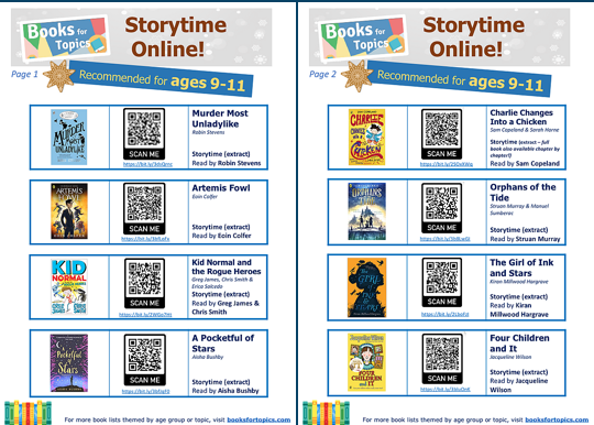 booksfortopics's tweet photo. Our FREE Storytime Online resources are still available to all via our website. Children use a QR code to access a range of stories being read by their authors. The link is: https://t.co/BR4C9gyOUI. 

There are separate sheets for ages 3-5, 5-7, 7-9 and 9-11.
Do download &amp; share! https://t.co/FlimuTr9AT