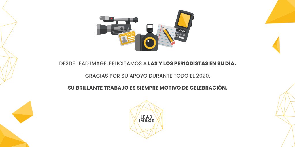 leadimage's tweet image. Desde Lead Image, felicitamos a las y los periodistas en su día. 

Gracias por su apoyo durante todo el 2020.

Su brillante trabajo es siempre motivo de celebración.

¡Feliz #DíaDelPeriodista!