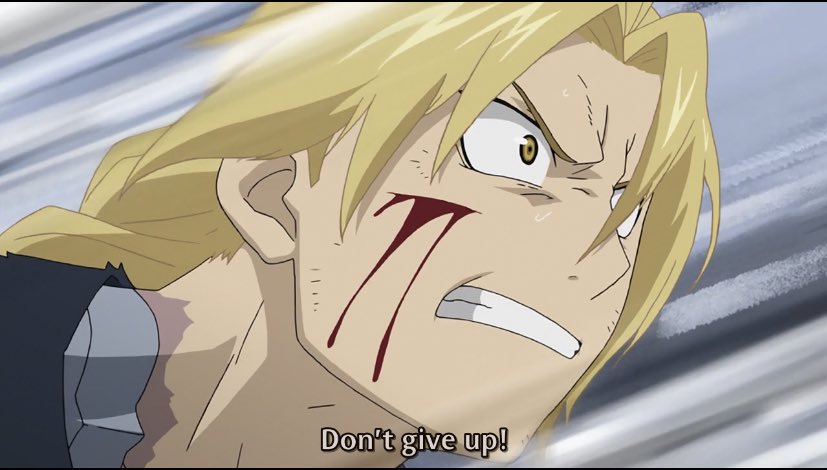 Remember how he just gave up and accepted death when Scar smashed his automail back in episode 5? What a long way he’s come since then- he’s really taken Al’s words to heart and isn’t giving up on fighting back and keeping alive even in a much worse situation.