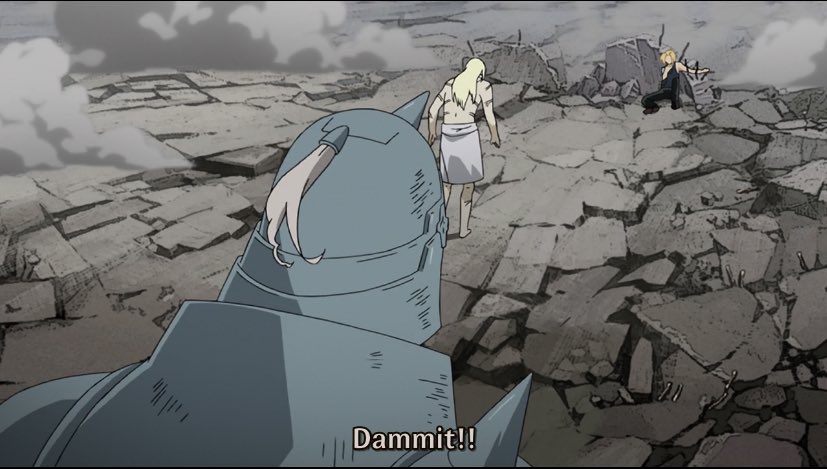 The parallels to episode 5 hold true for Al. Once again, Al is unable to move and pleads desperately as his bro is about to be killed (and ditches polite language in his frustration). Only this time? Al realizes he can do more than plead. He realizes he has the power to save Ed.