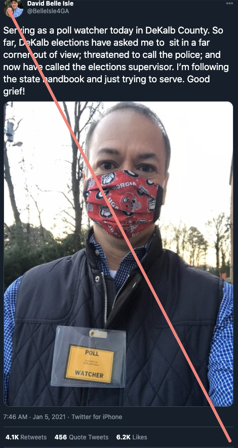 2. I asked Dekalb County officials about this post, which claims a poll watcher was asked to sit in a corner out of view. They told me, "the law does not allow poll watchers to have unlimited or unfettered access to machines or booths within polling locations." Full statement: