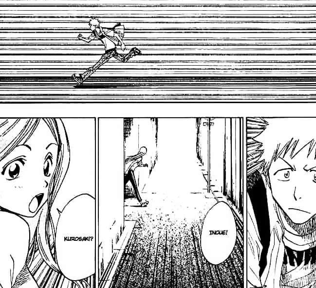 In the manga Ichigo on his way to the store in Urahara crosses with Orihime, both interact and you can see a smile on Ichigo's face when she tells him she will accompany him to the Soul Society (scene completely removed from the anime)