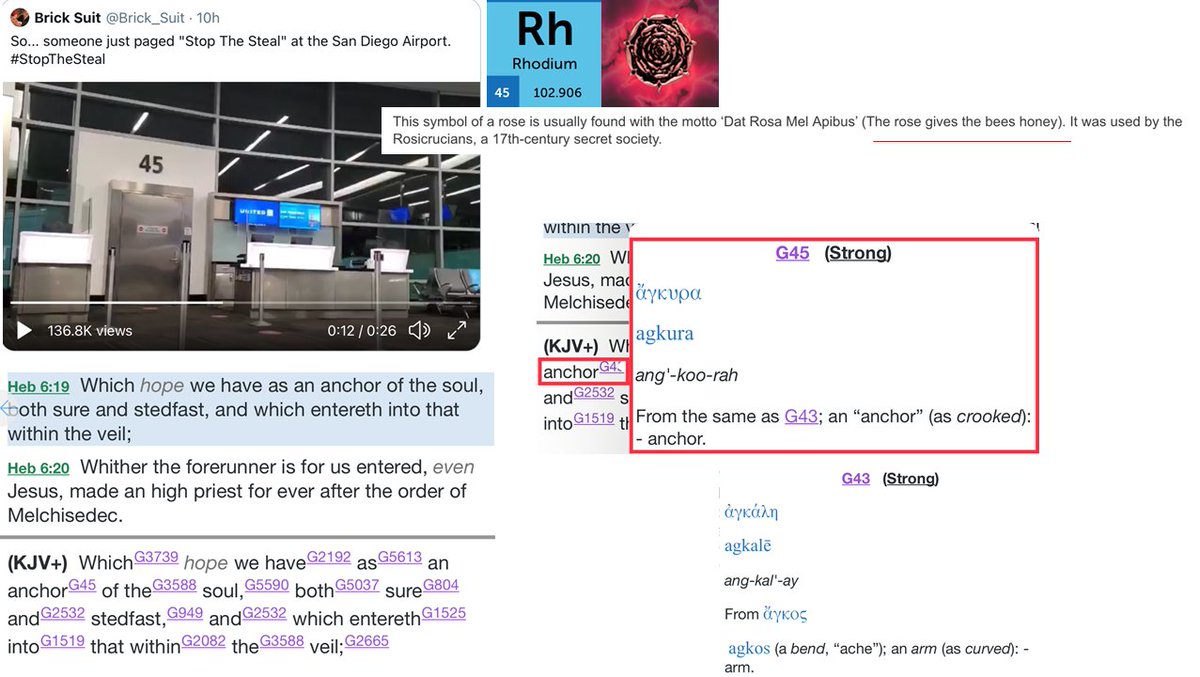 Gate 45United. Whos united?45=Anchor (as crooked). CROOKED!45=Rh=The RoseThe Rose gives bees honey. @hmcd123 called it with this acct