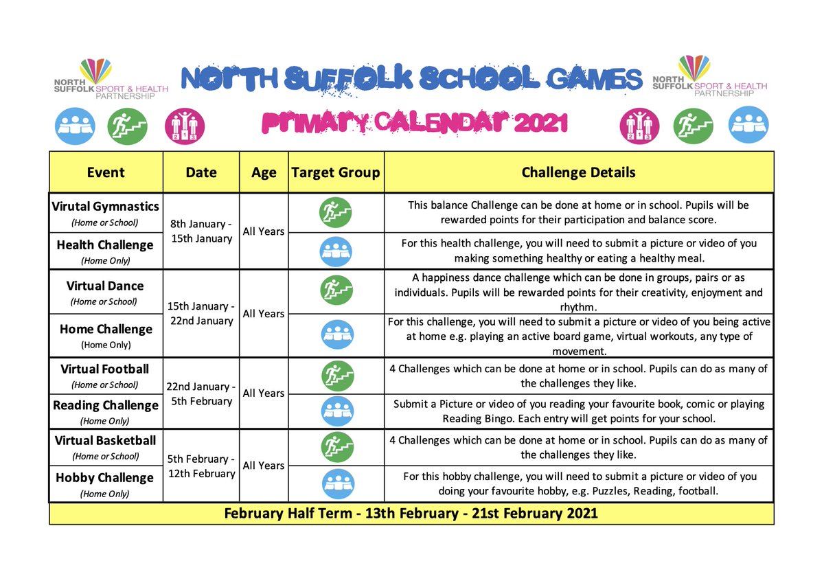 Due to the national lockdown we have tweaked our Primary Virtual Offer to include 4 Sports Home Challenges &amp; 4 New Health based Challenges to support pupils well-being. We Launch on the 8th January!!! @RyanForwoodPE @Woods_Loke @Active_Suffolk <a href="/reach2trust/">REAch2 Academy Trust</a> @ActiveLearningT