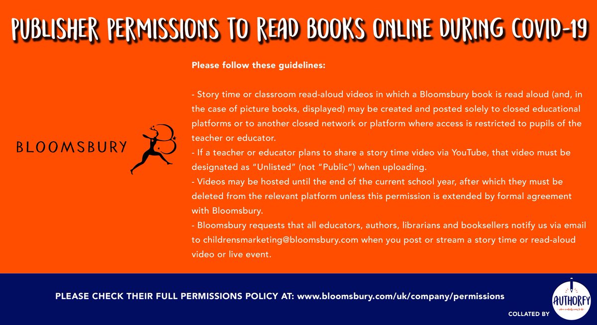  PUBLISHER PERMISSIONS: READING BOOKS ONLINE Do you want to read books, record videos & share them online with your students?This thread should help!Please note: some policies haven’t been updated for 2021 yet so please check the full guidelines before sharing videos.