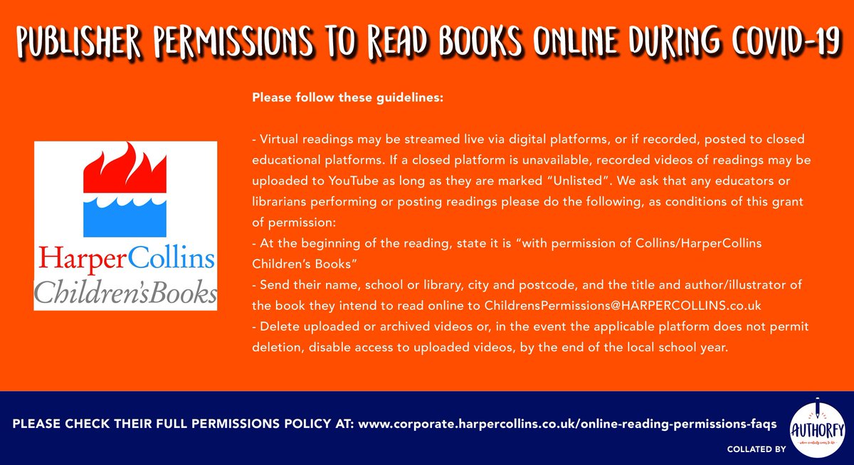 More from  @FaberChildrens  @HachetteKids  @HachetteSchools  @HarperCollinsCh &  @LittleTigerUK Please note: this is only a summary of publisher permissions & some have not yet been updated for 2021, so please check the full guidelines before sharing videos with your students 