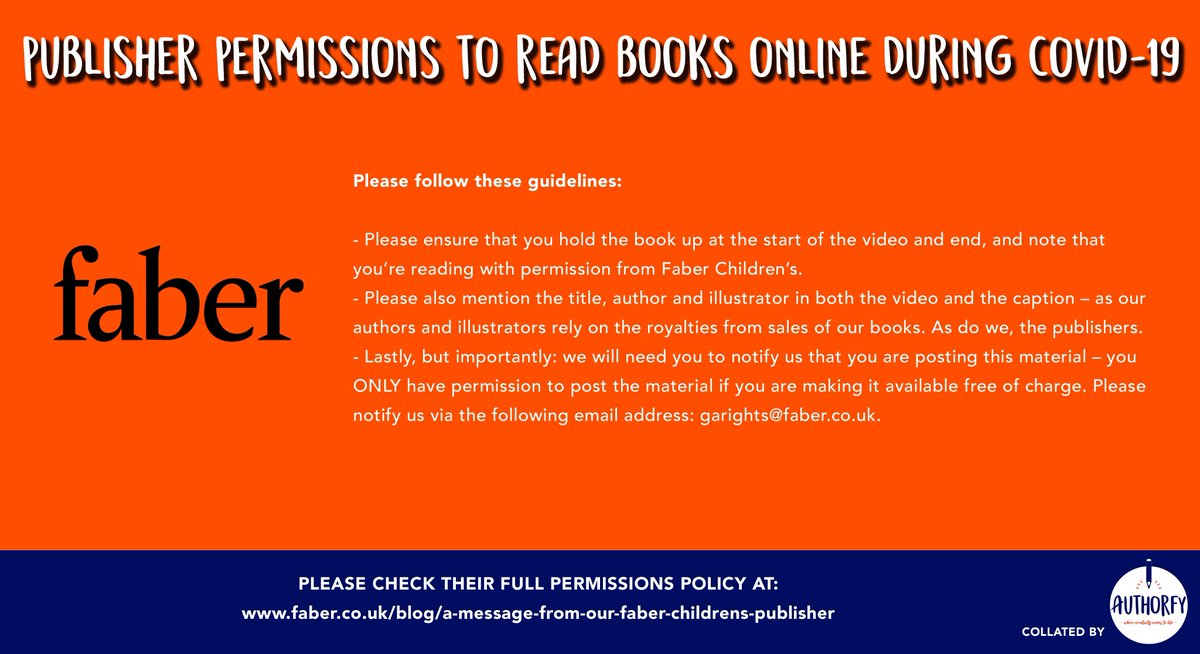 More from  @FaberChildrens  @HachetteKids  @HachetteSchools  @HarperCollinsCh &  @LittleTigerUK Please note: this is only a summary of publisher permissions & some have not yet been updated for 2021, so please check the full guidelines before sharing videos with your students 