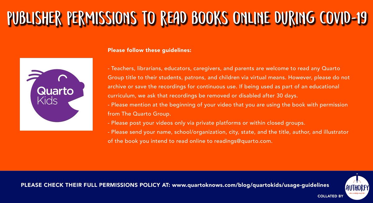 More from  @MacmillanKidsUK  @OxfordChildrens  @QuartoKids  @PuffinBooks Please note: this is only a summary of publisher permissions & some have not yet been updated for 2021, so please check the full guidelines before sharing videos with your students 