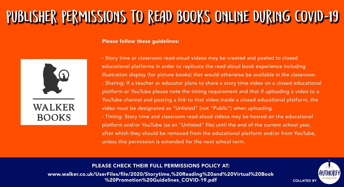 More from  @simonkids_UK  @Usborne &  @WalkerBooksUKPlease note: this is only a summary of publisher permissions & some have not yet been updated for 2021, so please check the full guidelines before sharing videos with your students 