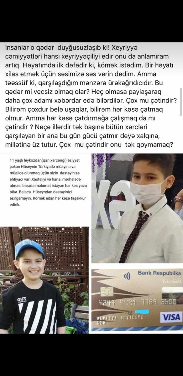 Dostlar xahiş edirəm KÖMƏK EDƏ BİLMƏYƏNLƏR ən azından RT edin,ÇOX VACİBDİR!