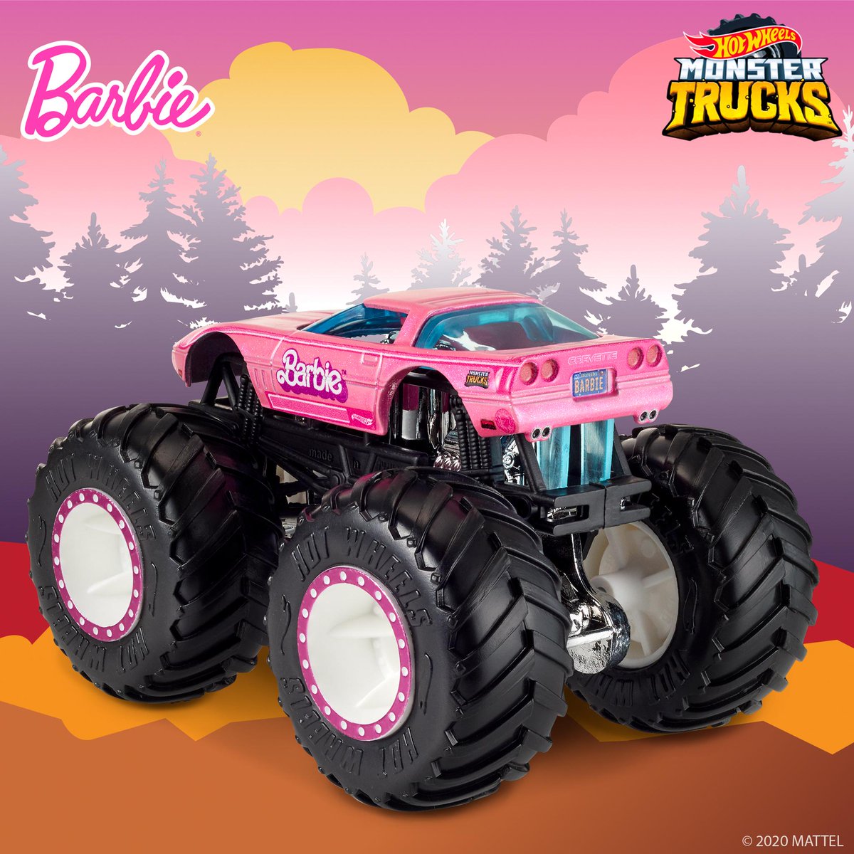The collab we didn’t know we needed! Go pink or go home with the Hot Wheels Monster Truck Barbie-vette! ⛰ #HotWheels