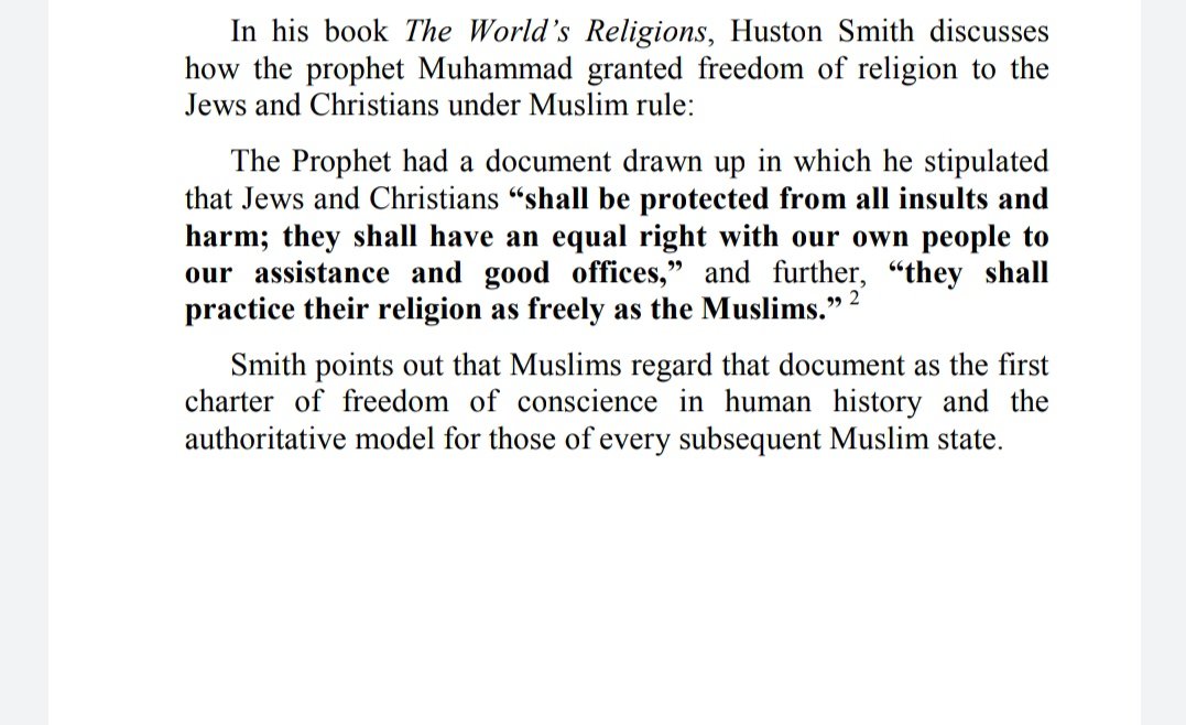 Famous inter religious scholar Huston Smith also debunks the myth of forced conversions and praises the Prophet SAW for bestowing Jews and Christians with the right to practice their religion freely. "NaH bUt Muhammad WaS aN iNtoLerAnt mAn aNd a WaRmOngeRer"