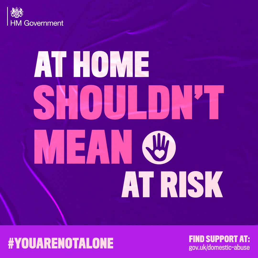 At home shouldn’t mean at risk. If you or someone you know is suffering from #DomesticAbuse, the stay at 🏡 instructions in lockdown do not apply. 

Support services are available via gov.uk/domestic-abuse. 

In immediate danger? Please call 999 #YouAreNotAlone