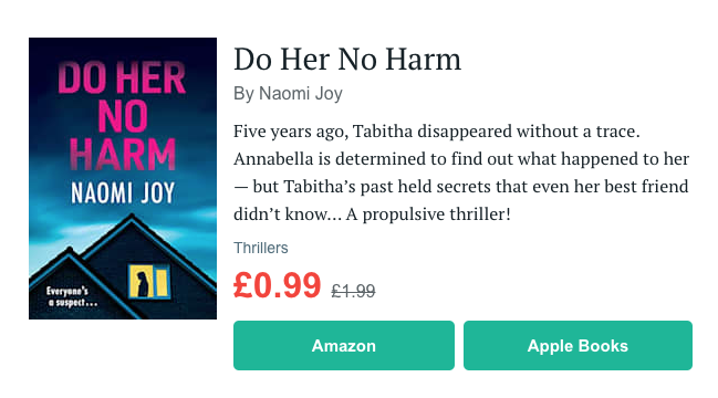 We've got the chilling, thrilling #DoHerNoHarm in today's Bookbub email! If you're in need of a twisty read this January, <a href="/naomijoyauthor/">Naomi Joy</a> has certainly provided it here. 

And it's only 99p!