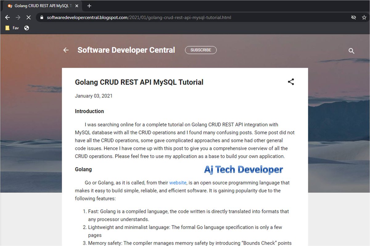 AjTechDeveloper's tweet image. #KeepLearning during the #CoronaVirus #COVID19 times. Learn #golang @golang #microservice with REST APIs and CRUD Operations with 
@MySQL in simple steps at #SoftwareDeveloperCentral in just 76 lines of working code in #GitHub: 
softwaredevelopercentral.blogspot.com/2021/01/golang…