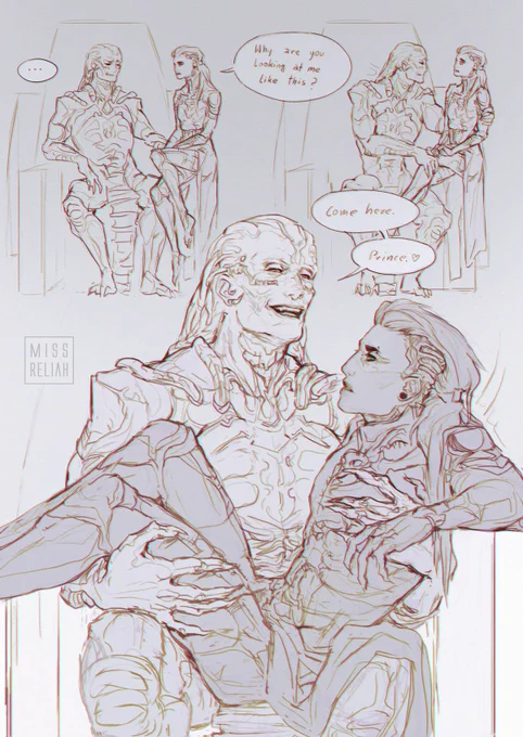 I hope it's alright to share doodles on my main. ? Today I'm offering this silly little thing with my precious (young)Amenhotep and his superior, forever hungry for physical proximity – Lord Akhenaten. 
[both characters are from my and my hubby's roleplay project] 